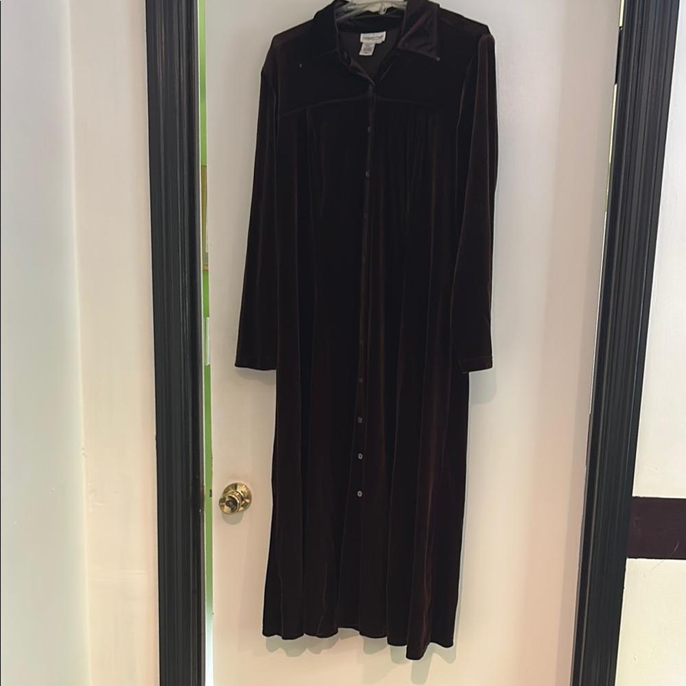 Coldwater Creek Chocolate Brown Velvet Buttoned Long Sleeve Dress